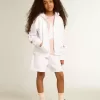 Sudadera con cremallera para niña en color blanco con estrellas brillantes en las mangas Sudadera con cremallera para niña en color blanco con estrellas brillantes en las mangas