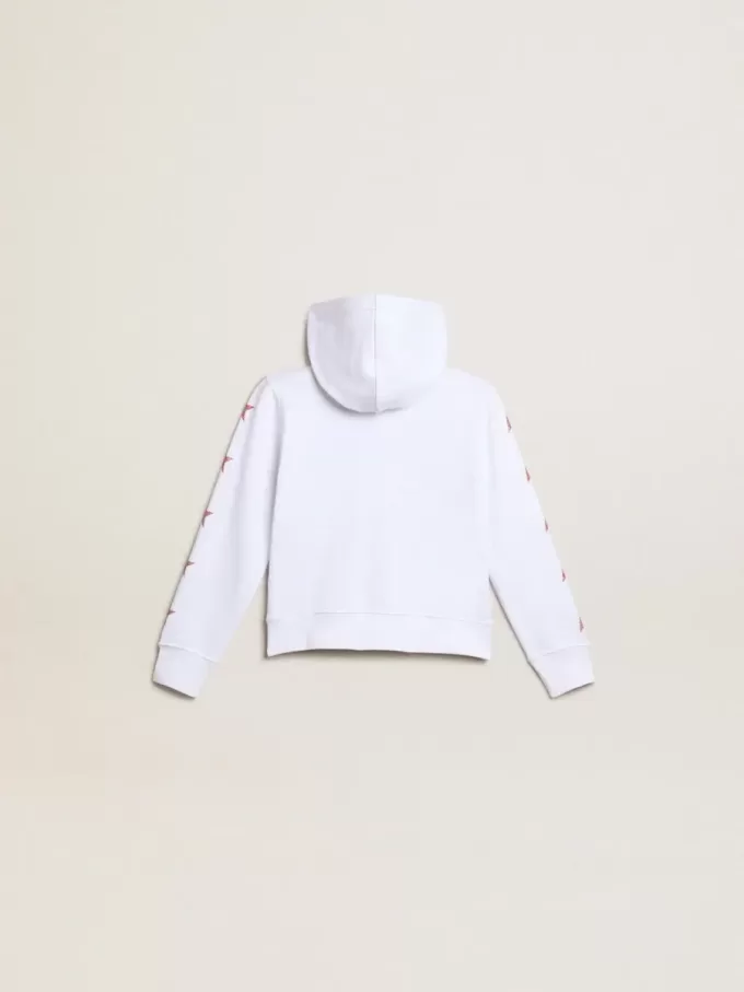 Sudadera con cremallera para niña en color blanco con estrellas brillantes en las mangas Sudadera con cremallera para niña en color blanco con estrellas brillantes en las mangas
