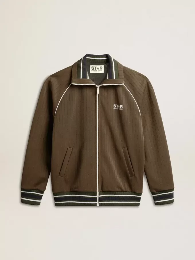 Sudadera con cremallera verde militar para hombre con logotipo blanco Sudadera con cremallera verde militar para hombre con logotipo blanco