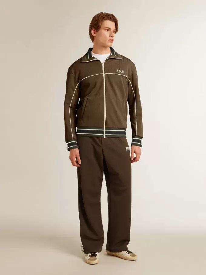 Sudadera con cremallera verde militar para hombre con logotipo blanco Sudadera con cremallera verde militar para hombre con logotipo blanco