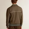 Sudadera con cremallera verde militar para hombre con logotipo blanco Sudadera con cremallera verde militar para hombre con logotipo blanco