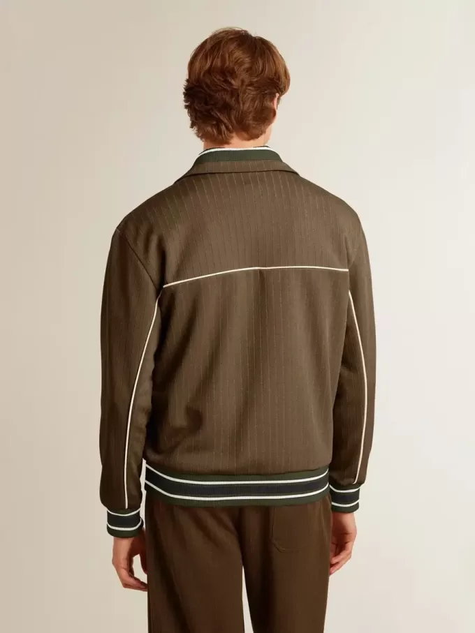 Sudadera con cremallera verde militar para hombre con logotipo blanco Sudadera con cremallera verde militar para hombre con logotipo blanco