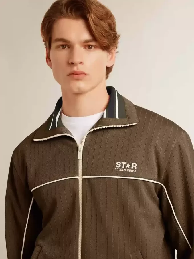 Sudadera con cremallera verde militar para hombre con logotipo blanco Sudadera con cremallera verde militar para hombre con logotipo blanco