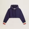 Sudadera corta azul oscuro con cremallera y capucha bordada Sudadera corta azul oscuro con cremallera y capucha bordada