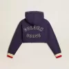 Sudadera corta azul oscuro con cremallera y capucha bordada Sudadera corta azul oscuro con cremallera y capucha bordada