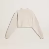 Sudadera corta de algodón color crema para mujer con cristales en la parte delantera Sudadera corta de algodón color crema para mujer con cristales en la parte delantera