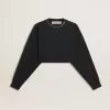 Sudadera corta de algodón para mujer con cristales en la parte delantera Sudadera corta de algodón para mujer con cristales en la parte delantera