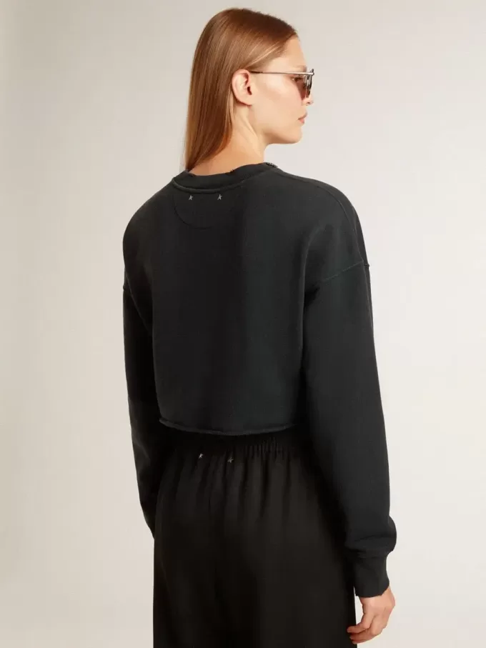 Sudadera corta de algodón para mujer con cristales en la parte delantera Sudadera corta de algodón para mujer con cristales en la parte delantera