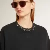 Sudadera corta de algodón para mujer con cristales en la parte delantera Sudadera corta de algodón para mujer con cristales en la parte delantera