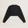 Sudadera corta de algodón para mujer con cristales en la parte delantera Sudadera corta de algodón para mujer con cristales en la parte delantera