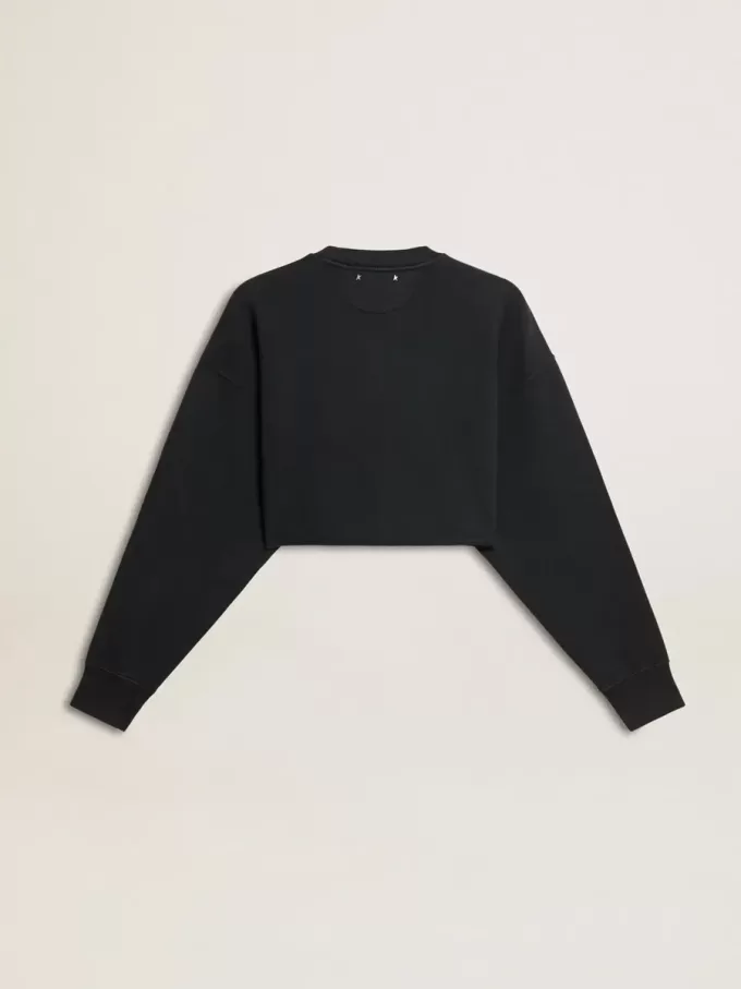 Sudadera corta de algodón para mujer con cristales en la parte delantera Sudadera corta de algodón para mujer con cristales en la parte delantera