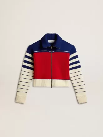Sudadera corta de lana a rayas multicolor para mujer