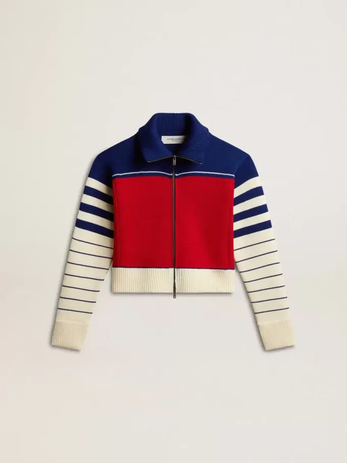 Sudadera corta de lana a rayas multicolor para mujer Sudadera corta de lana a rayas multicolor para mujer