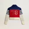 Sudadera corta de lana a rayas multicolor para mujer Sudadera corta de lana a rayas multicolor para mujer