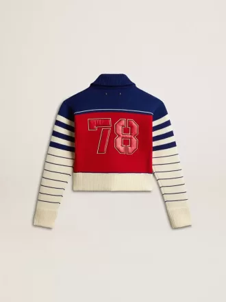 Sudadera corta de lana a rayas multicolor para mujer