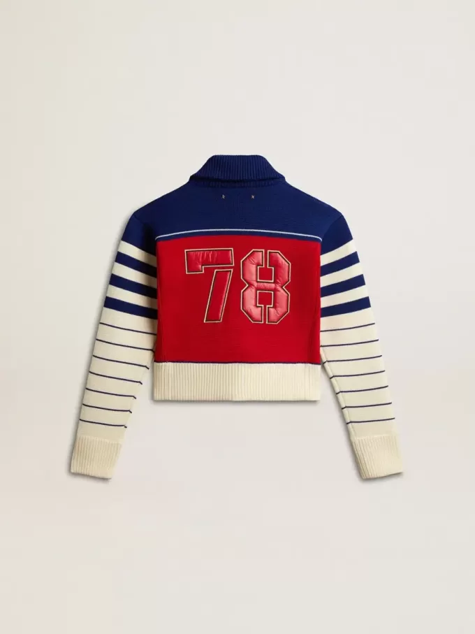 Sudadera corta de lana a rayas multicolor para mujer Sudadera corta de lana a rayas multicolor para mujer