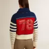 Sudadera corta de lana a rayas multicolor para mujer Sudadera corta de lana a rayas multicolor para mujer
