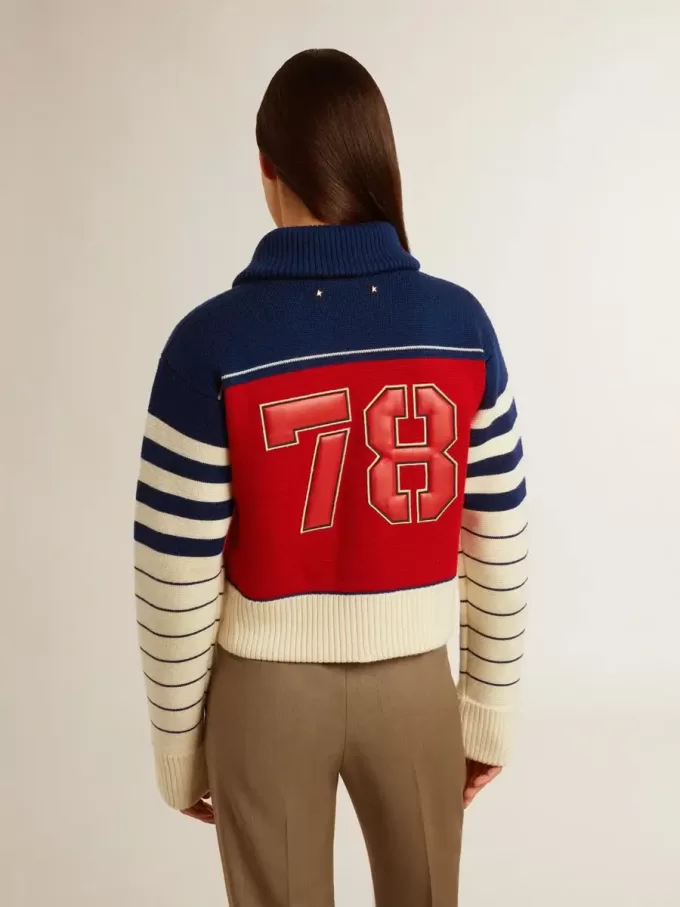 Sudadera corta de lana a rayas multicolor para mujer Sudadera corta de lana a rayas multicolor para mujer