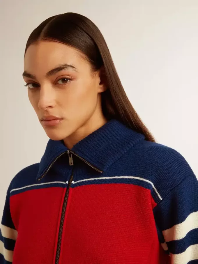 Sudadera corta de lana a rayas multicolor para mujer Sudadera corta de lana a rayas multicolor para mujer