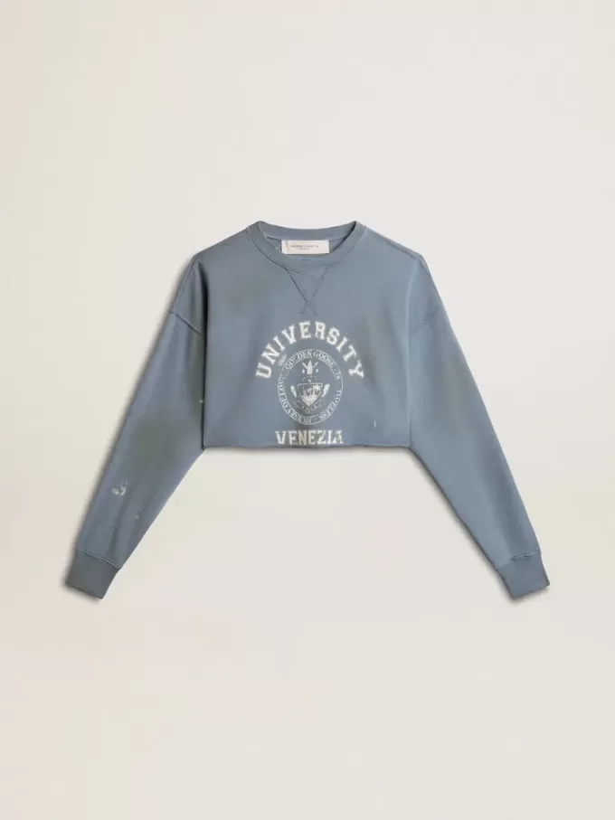 Sudadera corta en azul celeste con acabado desgastado Sudadera corta en azul celeste con acabado desgastado