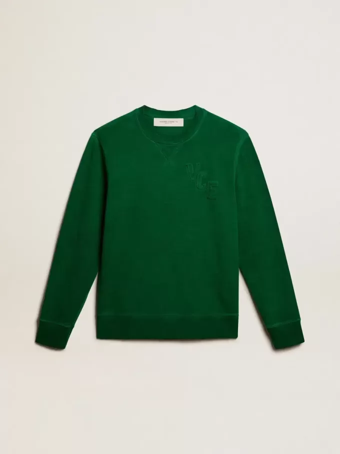 Sudadera de cuello redondo en felpa de algodón verde Sudadera de cuello redondo en felpa de algodón verde