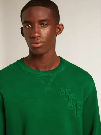 Sudadera de cuello redondo en felpa de algodón verde