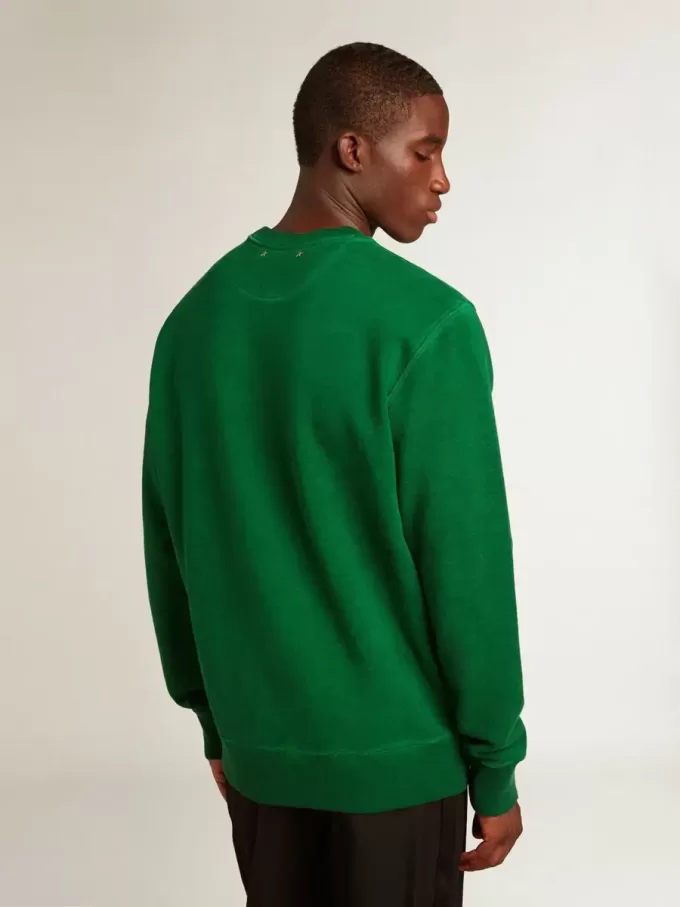 Sudadera de cuello redondo en felpa de algodón verde Sudadera de cuello redondo en felpa de algodón verde