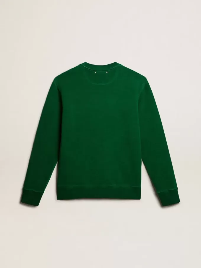 Sudadera de cuello redondo en felpa de algodón verde Sudadera de cuello redondo en felpa de algodón verde