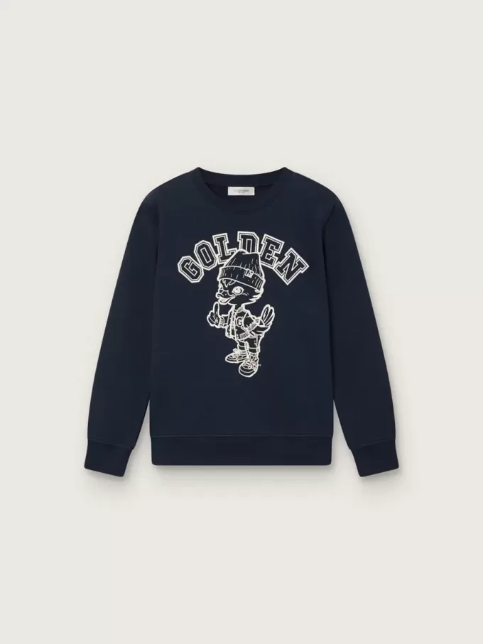 Sudadera de cuello redondo Journey para niño en algodón azul marino con estampado de mascota
