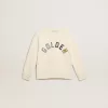 Sudadera en blanco desgastado con letras doradas multicolores en la parte delantera Sudadera en blanco desgastado con letras doradas multicolores en la parte delantera