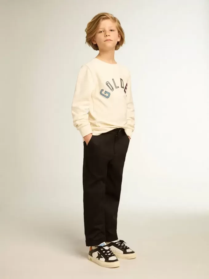 Sudadera en blanco desgastado con letras doradas multicolores en la parte delantera Sudadera en blanco desgastado con letras doradas multicolores en la parte delantera