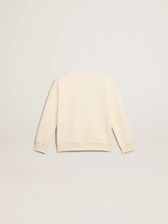 Sudadera en blanco desgastado con letras doradas multicolores en la parte delantera Sudadera en blanco desgastado con letras doradas multicolores en la parte delantera