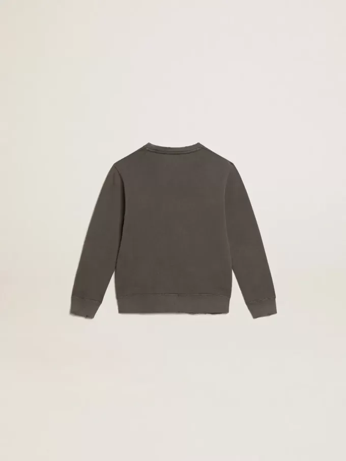 Sudadera gris desgastada con letras de cristal Sudadera gris desgastada con letras de cristal