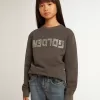 Sudadera gris desgastada con letras de cristal Sudadera gris desgastada con letras de cristal
