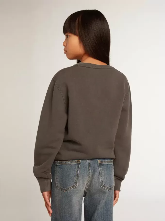 Sudadera gris desgastada con letras de cristal Sudadera gris desgastada con letras de cristal
