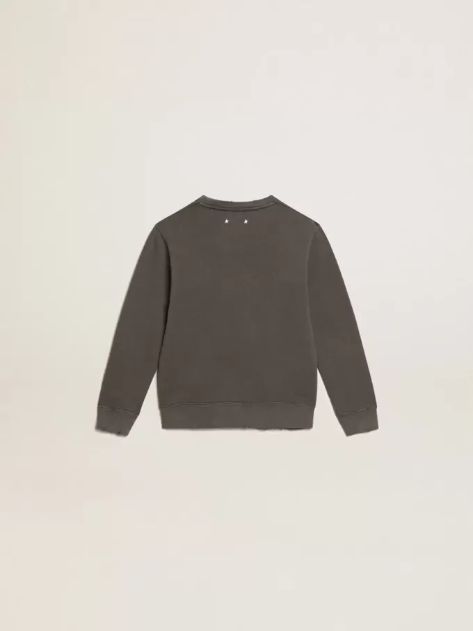 Sudadera gris desgastada con letras de cristal Sudadera gris desgastada con letras de cristal