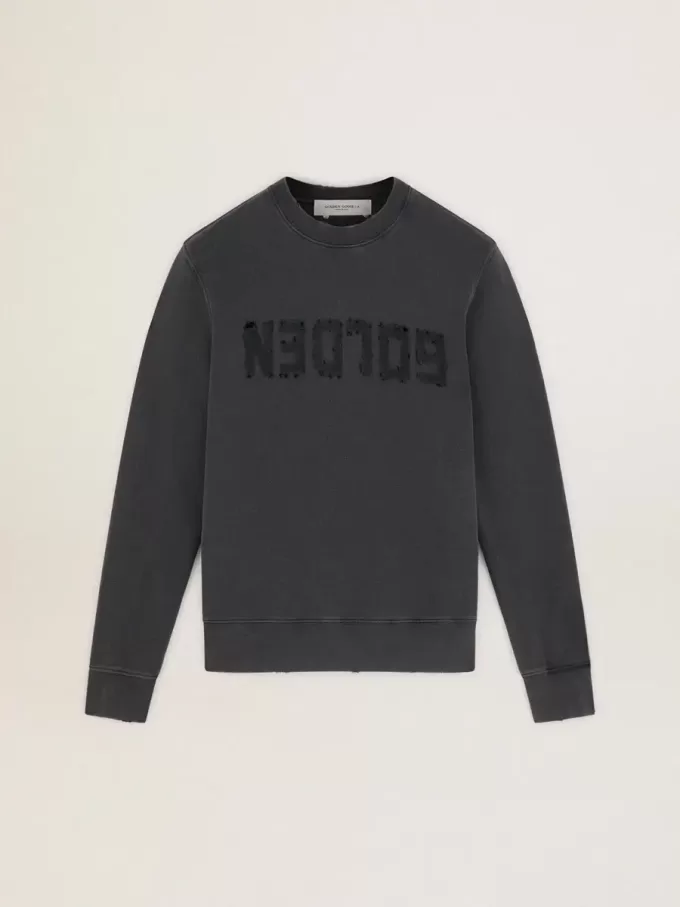 Sudadera gris para hombre con logotipo y efecto desgastado Sudadera gris para hombre con logotipo y efecto desgastado