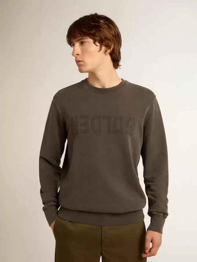 Sudadera gris para hombre con logotipo y efecto desgastado Sudadera gris para hombre con logotipo y efecto desgastado