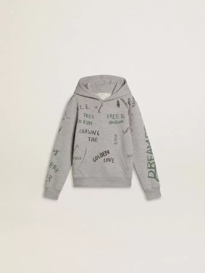 Sudadera gris para niños con letras estampadas multicolores
