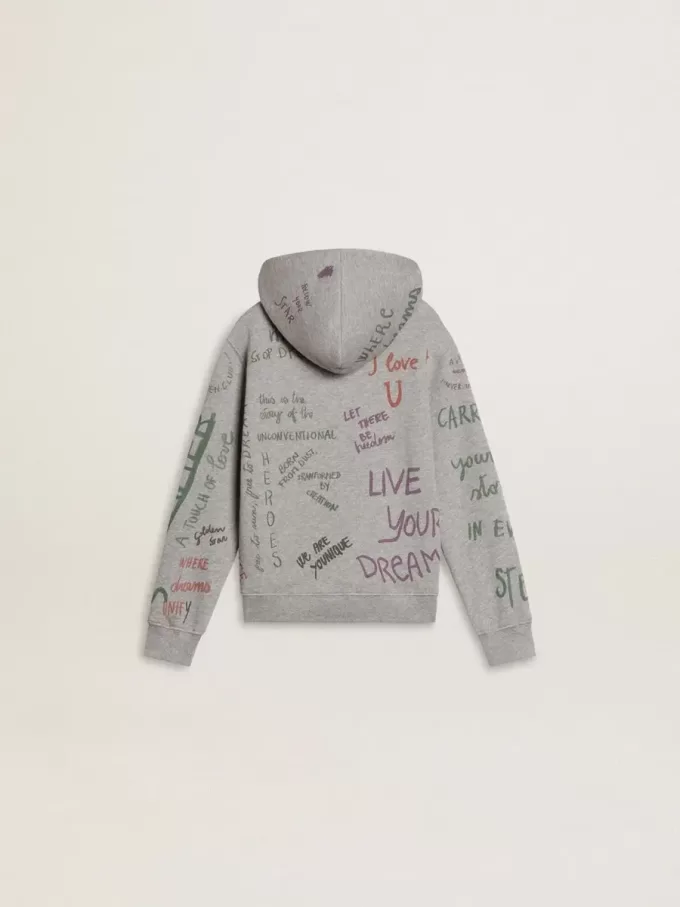 Sudadera gris para niños con letras estampadas multicolores
