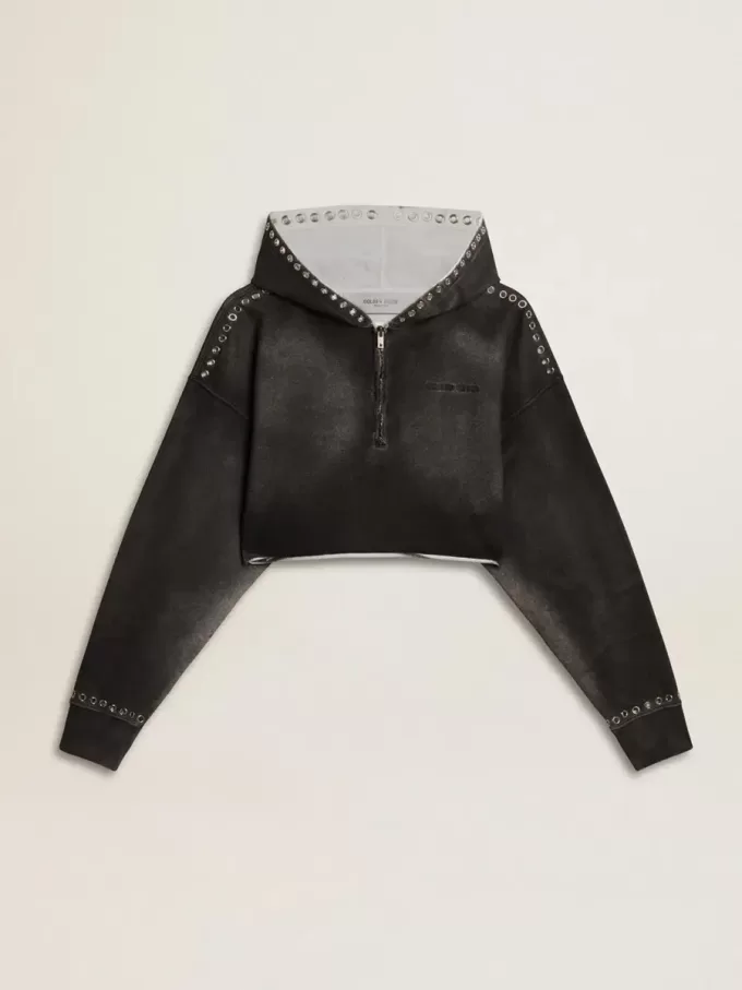 Sudadera gris recortada con efecto desgastado Sudadera gris recortada con efecto desgastado
