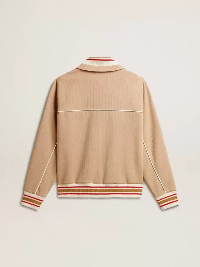 Sudadera ligera beige con cremallera y logotipo blanco para mujer Sudadera ligera beige con cremallera y logotipo blanco para mujer