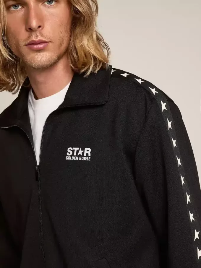 Sudadera negra con cremallera y estrellas blancas para hombre Sudadera negra con cremallera y estrellas blancas para hombre