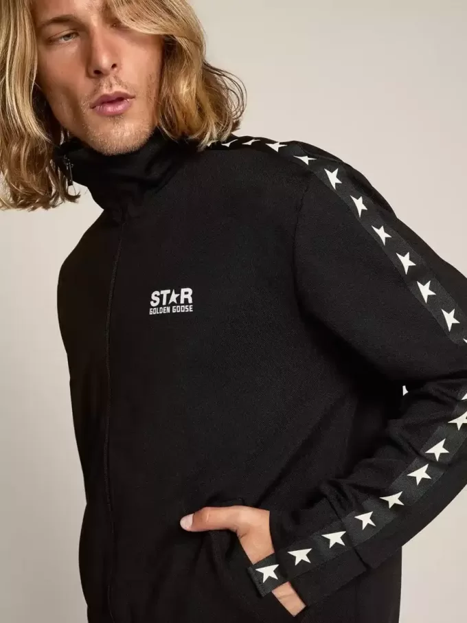 Sudadera negra con cremallera y estrellas blancas para hombre Sudadera negra con cremallera y estrellas blancas para hombre