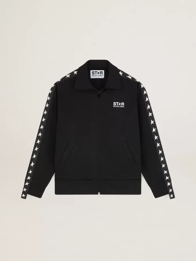 Sudadera negra con cremallera y estrellas blancas para mujer Sudadera negra con cremallera y estrellas blancas para mujer