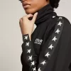 Sudadera negra con cremallera y estrellas blancas para mujer Sudadera negra con cremallera y estrellas blancas para mujer