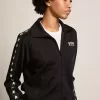 Sudadera negra con cremallera y estrellas blancas para mujer Sudadera negra con cremallera y estrellas blancas para mujer