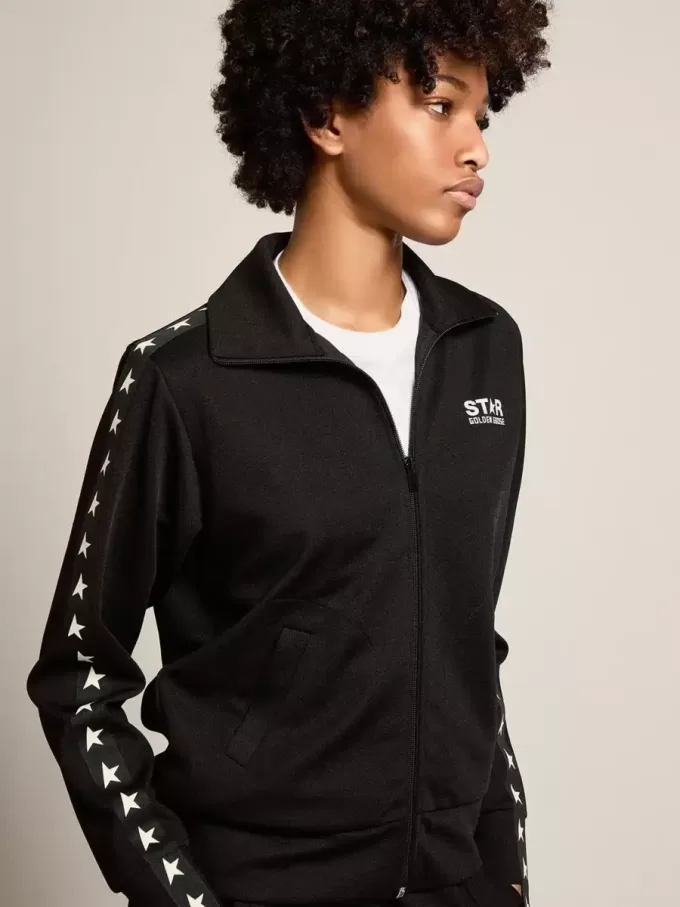 Sudadera negra con cremallera y estrellas blancas para mujer Sudadera negra con cremallera y estrellas blancas para mujer