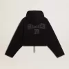 Sudadera negra de chenilla para mujer con bordado en la espalda Sudadera negra de chenilla para mujer con bordado en la espalda