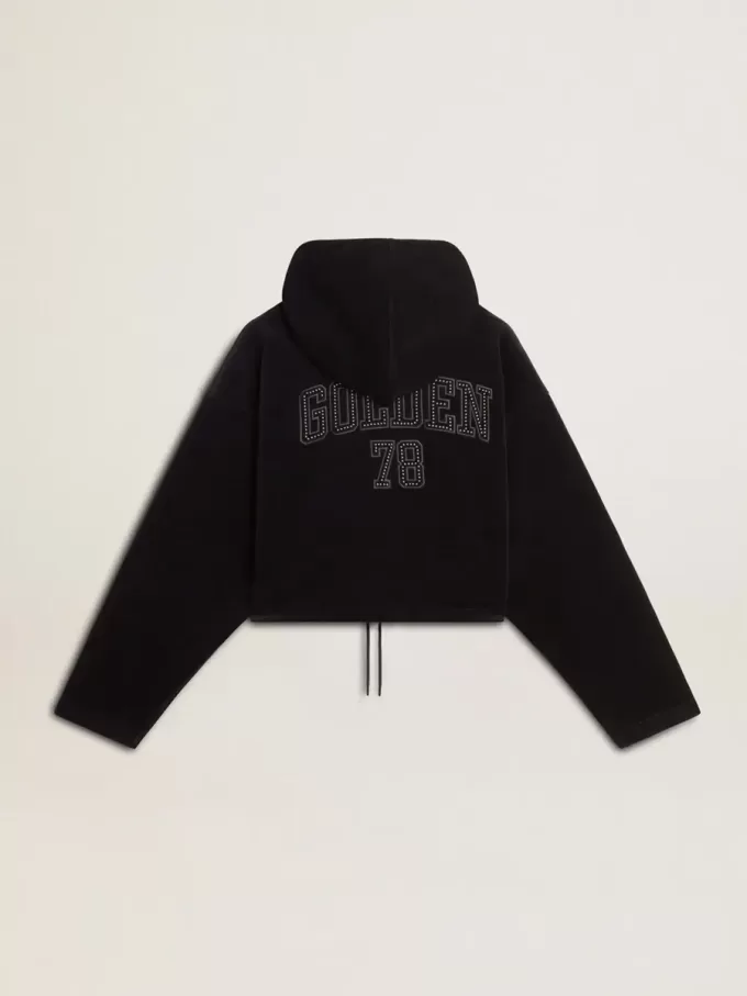 Sudadera negra de chenilla para mujer con bordado en la espalda Sudadera negra de chenilla para mujer con bordado en la espalda